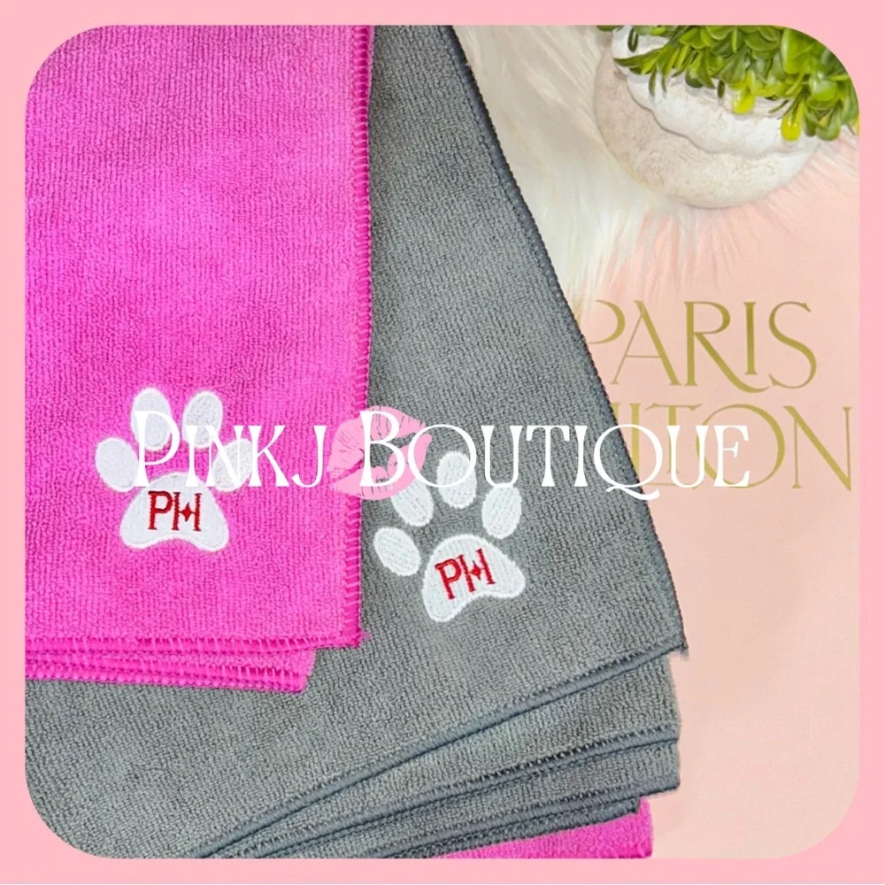 🎉HP!💗🐾2PK {Paris Hilton} Cute Paws Pink Microfiber {Pet Towels} Love It Set!